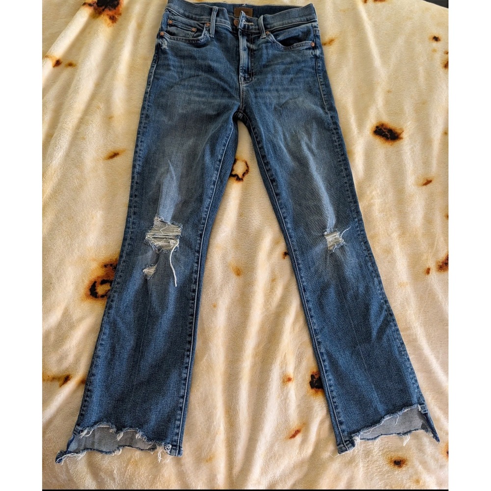 MOTHER The Insider Crop‎ Step Chew Jeans Dancing On Coals Distressed Blue 27